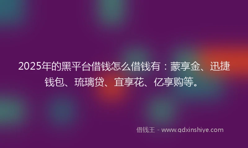 2025年的黑平台借钱怎么借钱有：蒙享金、迅捷钱包、琉璃贷、宜享花、亿享购等。