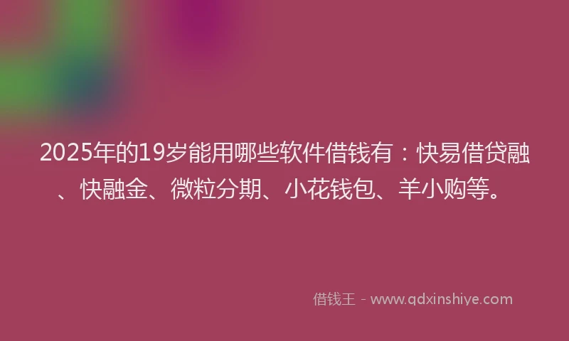 2025年的19岁能用哪些软件借钱有：快易借贷融、快融金、微粒分期、小花钱包、羊小购等。