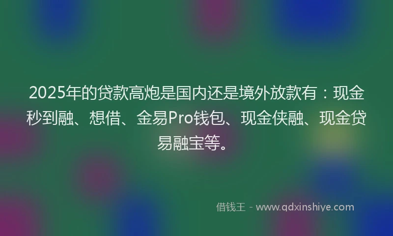 2025年的贷款高炮是国内还是境外放款有：现金秒到融、想借、金易Pro钱包、现金侠融、现金贷易融宝等。