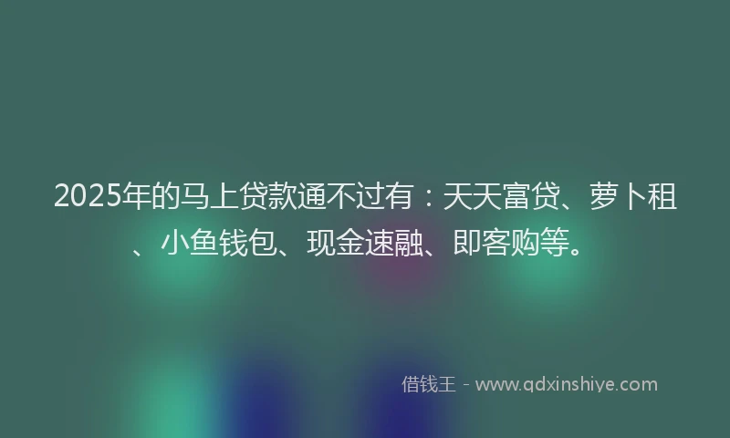 2025年的马上贷款通不过有：天天富贷、萝卜租、小鱼钱包、现金速融、即客购等。