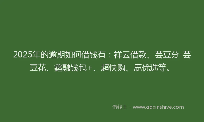 2025年的逾期如何借钱有：祥云借款、芸豆分-芸豆花、鑫融钱包+、超快购、鹿优选等。