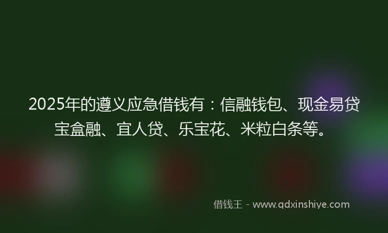 2025年的遵义应急借钱有：信融钱包、现金易贷宝盒融、宜人贷、乐宝花、米粒白条等。