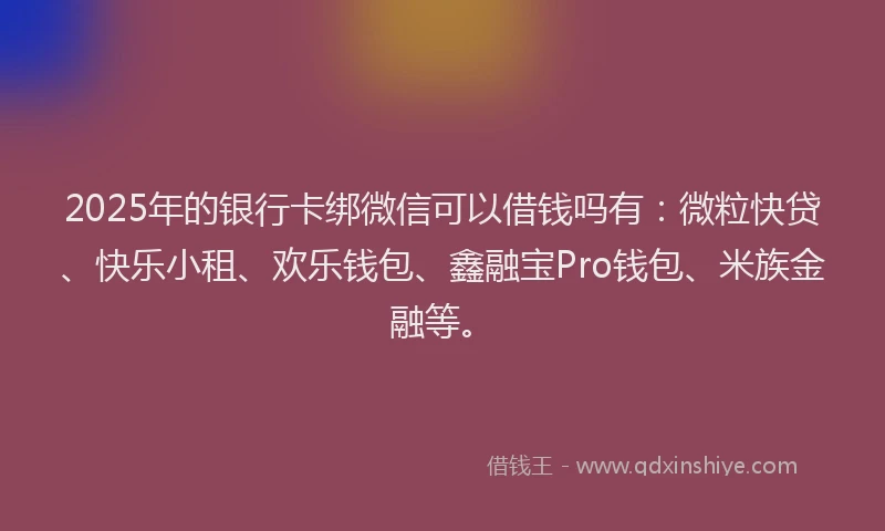 2025年的银行卡绑微信可以借钱吗有：微粒快贷、快乐小租、欢乐钱包、鑫融宝Pro钱包、米族金融等。