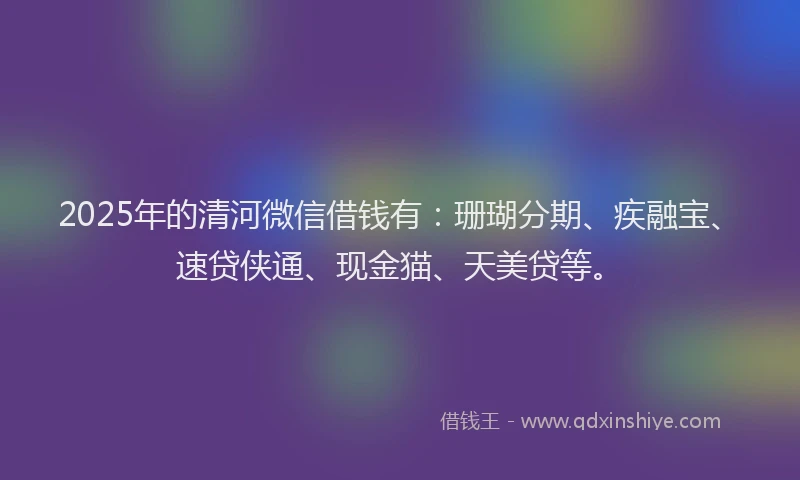 2025年的清河微信借钱有：珊瑚分期、疾融宝、速贷侠通、现金猫、天美贷等。