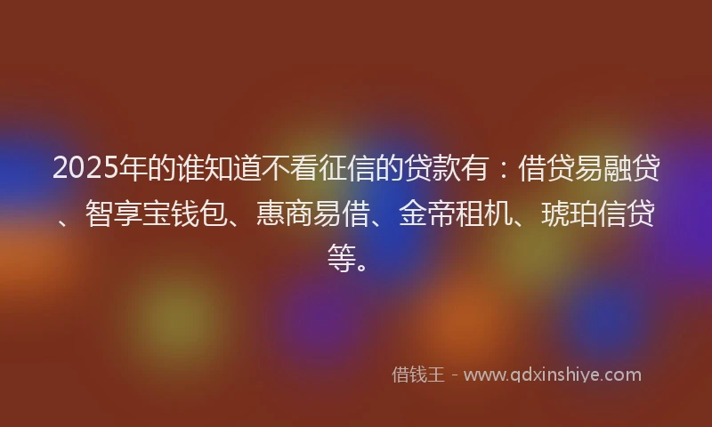 2025年的谁知道不看征信的贷款有：借贷易融贷、智享宝钱包、惠商易借、金帝租机、琥珀信贷等。