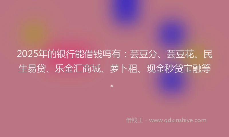 2025年的银行能借钱吗有：芸豆分、芸豆花、民生易贷、乐金汇商城、萝卜租、现金秒贷宝融等。