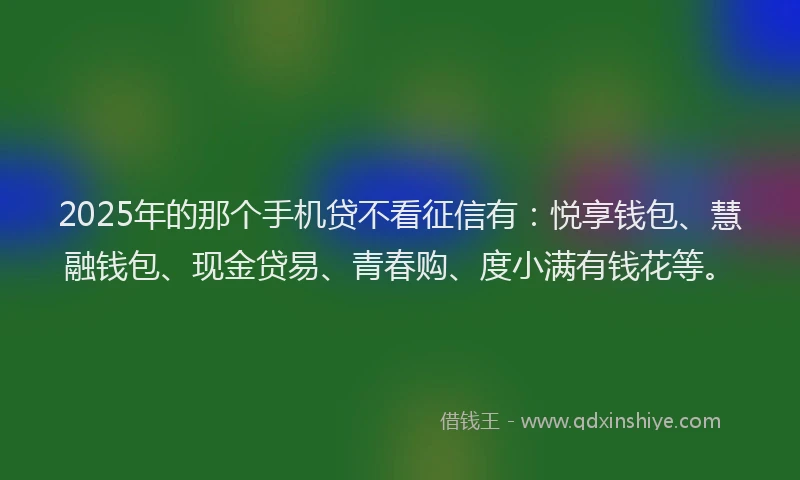 2025年的那个手机贷不看征信有：悦享钱包、慧融钱包、现金贷易、青春购、度小满有钱花等。