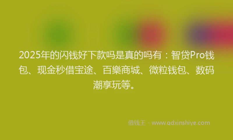 2025年的闪钱好下款吗是真的吗有:智贷Pro钱包、现金秒借宝途、百樂商城、微粒钱包、数码潮享玩等。