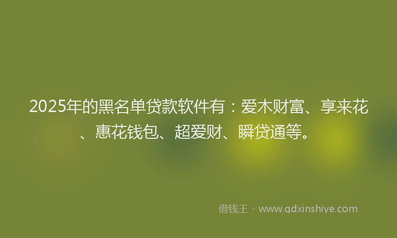 2025年的黑名单贷款软件有：爱木财富、享来花、惠花钱包、超爱财、瞬贷通等。
