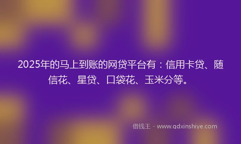 2025年的马上到账的网贷平台有：信用卡贷、随信花、星贷、口袋花、玉米分等。