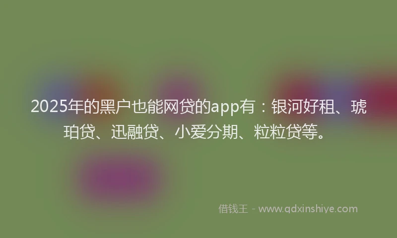 2025年的黑户也能网贷的app有：银河好租、琥珀贷、迅融贷、小爱分期、粒粒贷等。