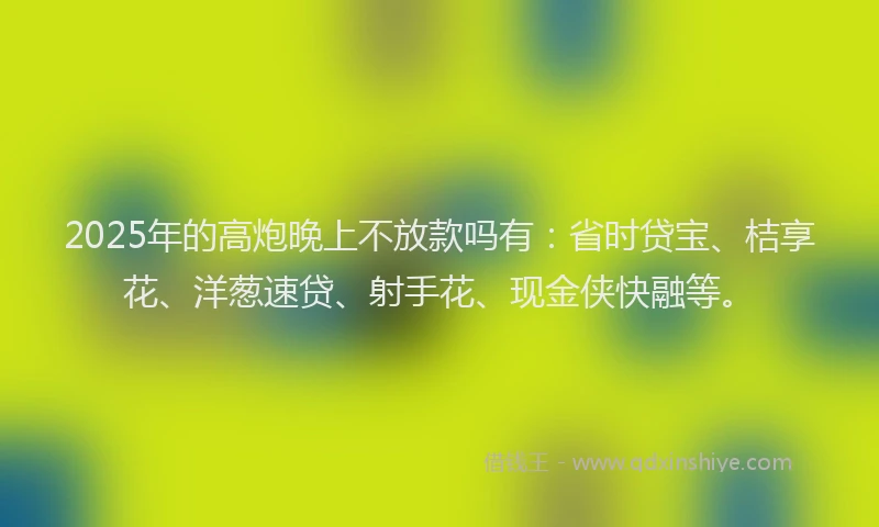 2025年的高炮晚上不放款吗有：省时贷宝、桔享花、洋葱速贷、射手花、现金侠快融等。