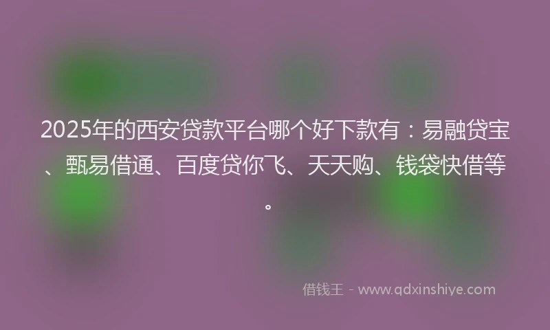 2025年的西安贷款平台哪个好下款有：易融贷宝、甄易借通、百度贷你飞、天天购、钱袋快借等。