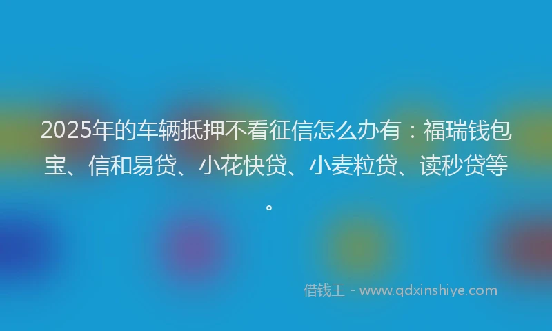 2025年的车辆抵押不看征信怎么办有：福瑞钱包宝、信和易贷、小花快贷、小麦粒贷、读秒贷等。