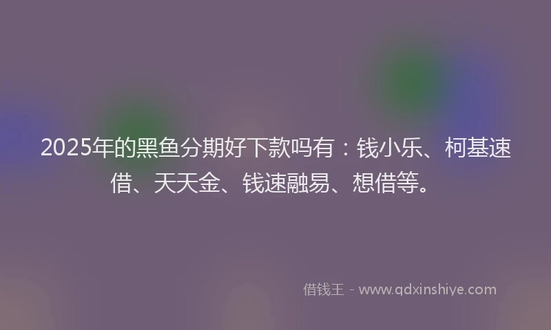 2025年的黑鱼分期好下款吗有：钱小乐、柯基速借、天天金、钱速融易、想借等。