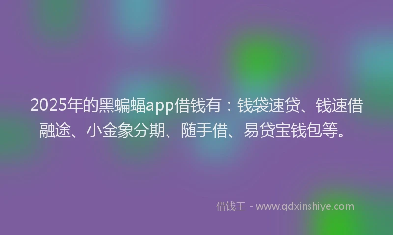 2025年的黑蝙蝠app借钱有：钱袋速贷、钱速借融途、小金象分期、随手借、易贷宝钱包等。