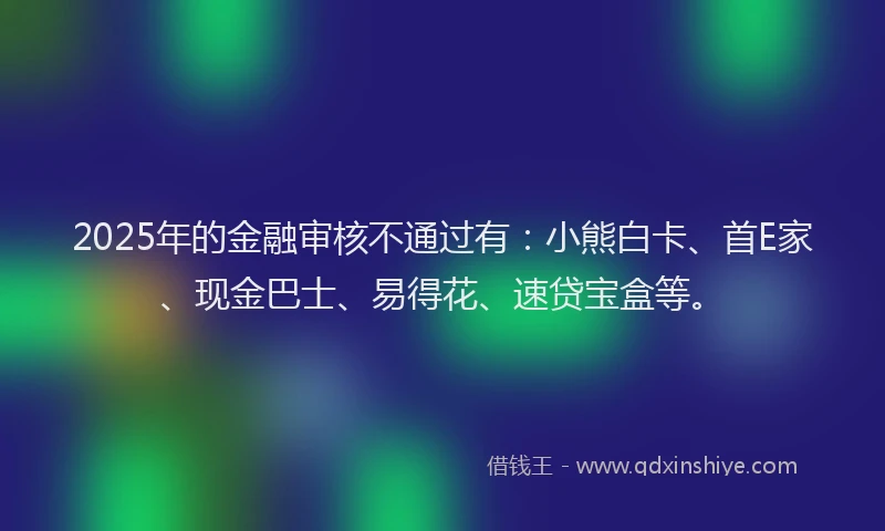 2025年的金融审核不通过有：小熊白卡、首E家、现金巴士、易得花、速贷宝盒等。