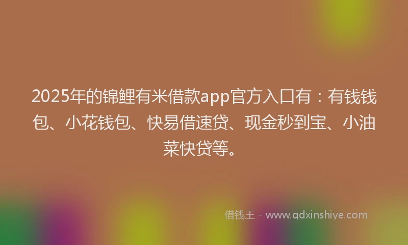 2025年的锦鲤有米借款app官方入口有：有钱钱包、小花钱包、快易借速贷、现金秒到宝、小油菜快贷等。