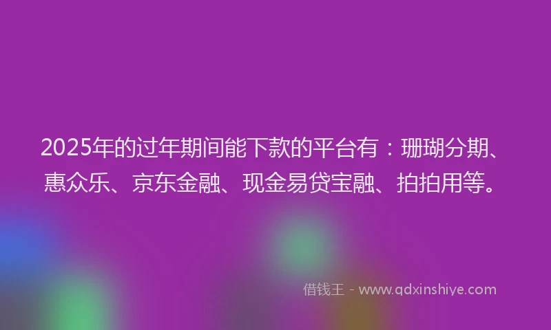 2025年的过年期间能下款的平台有：珊瑚分期、惠众乐、京东金融、现金易贷宝融、拍拍用等。