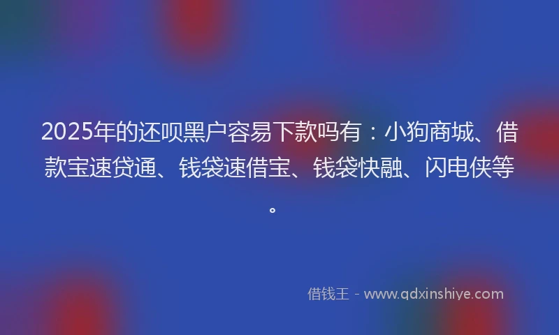 2025年的还呗黑户容易下款吗有：小狗商城、借款宝速贷通、钱袋速借宝、钱袋快融、闪电侠等。