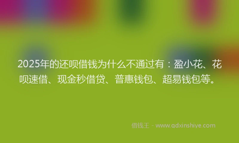 2025年的还呗借钱为什么不通过有：盈小花、花呗速借、现金秒借贷、普惠钱包、超易钱包等。