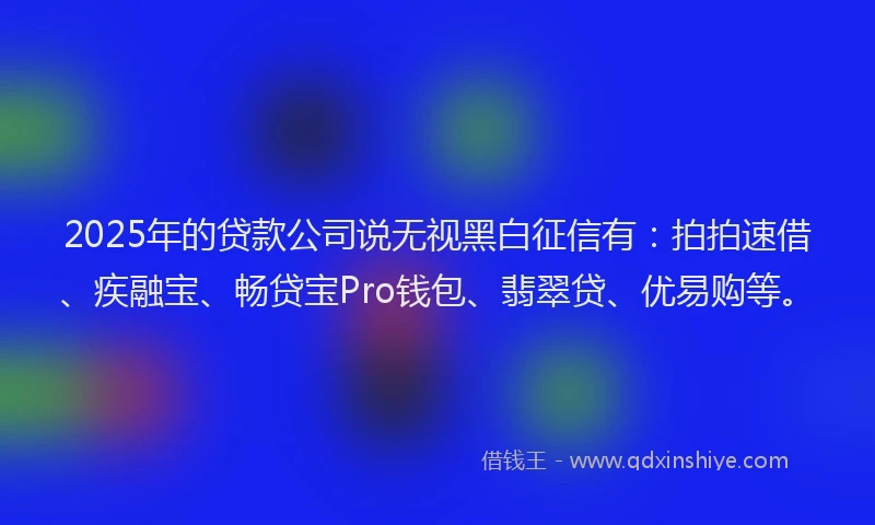 2025年的贷款公司说无视黑白征信有：拍拍速借、疾融宝、畅贷宝Pro钱包、翡翠贷、优易购等。