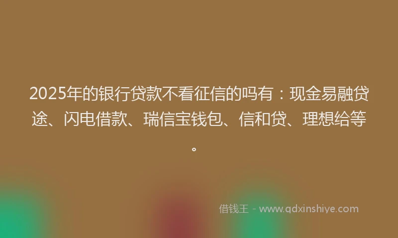 2025年的银行贷款不看征信的吗有：现金易融贷途、闪电借款、瑞信宝钱包、信和贷、理想给等。