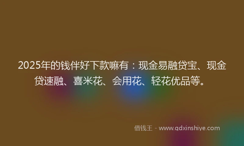 2025年的钱伴好下款嘛有：现金易融贷宝、现金贷速融、喜米花、会用花、轻花优品等。