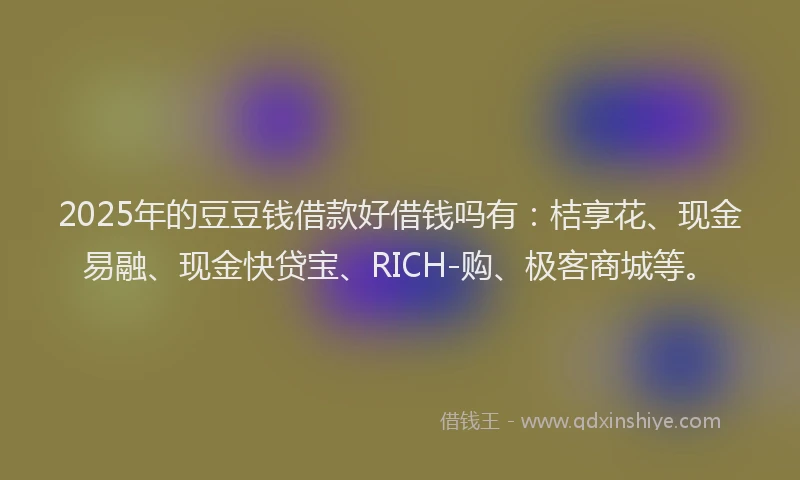 2025年的豆豆钱借款好借钱吗有：桔享花、现金易融、现金快贷宝、RICH-购、极客商城等。