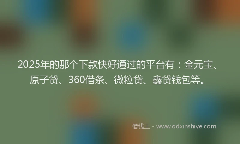 2025年的那个下款快好通过的平台有：金元宝、原子贷、360借条、微粒贷、鑫贷钱包等。