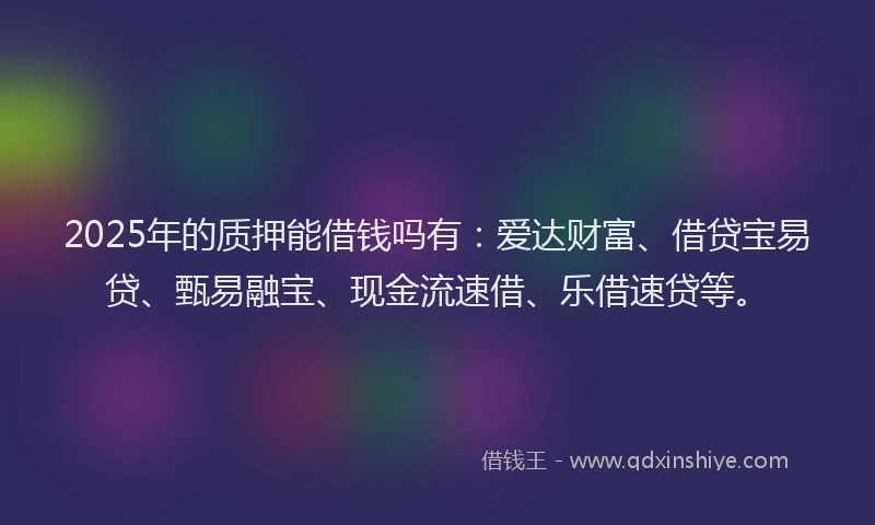 2025年的质押能借钱吗有：爱达财富、借贷宝易贷、甄易融宝、现金流速借、乐借速贷等。