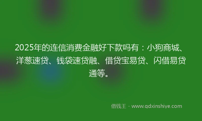 2025年的连信消费金融好下款吗有：小狗商城、洋葱速贷、钱袋速贷融、借贷宝易贷、闪借易贷通等。