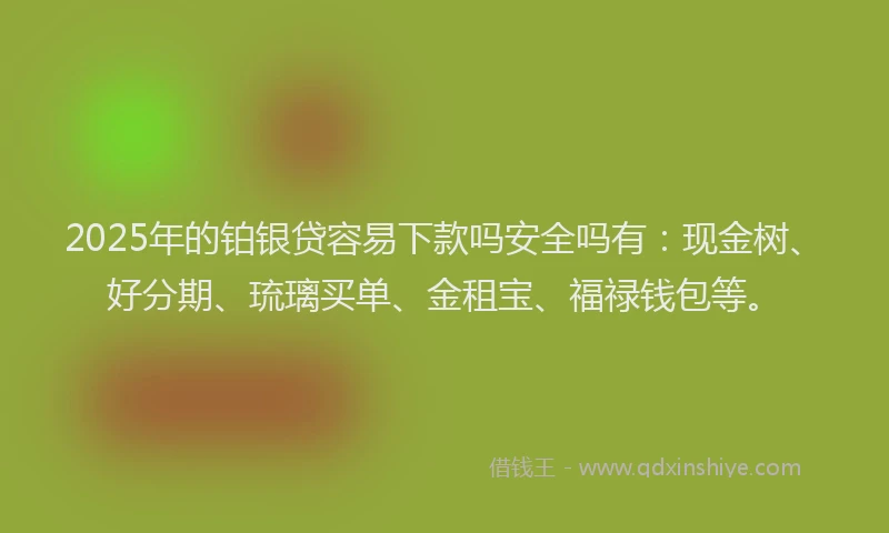 2025年的铂银贷容易下款吗安全吗有：现金树、好分期、琉璃买单、金租宝、福禄钱包等。