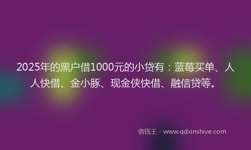 2025年的黑户借1000元的小贷有：蓝莓买单、人人快借、金小豚、现金侠快借、融信贷等。