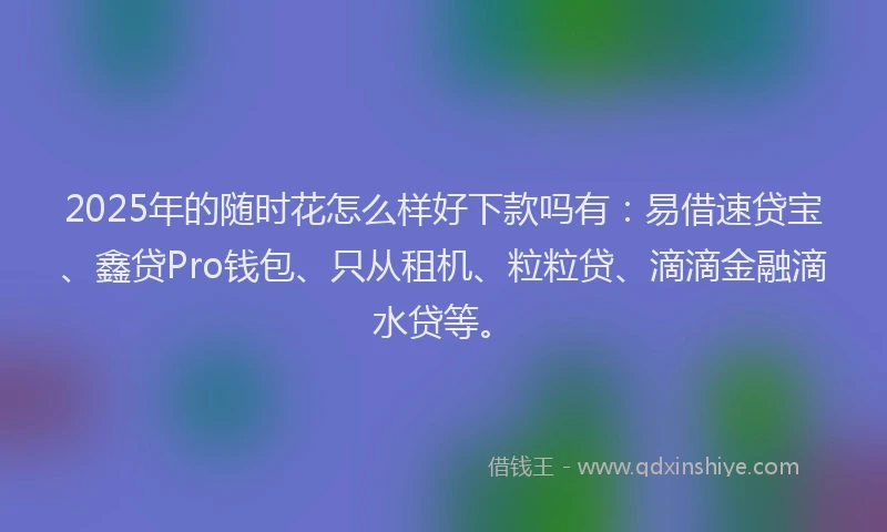 2025年的随时花怎么样好下款吗有：易借速贷宝、鑫贷Pro钱包、只从租机、粒粒贷、滴滴金融滴水贷等。
