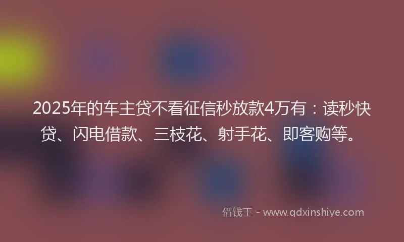 2025年的车主贷不看征信秒放款4万有：读秒快贷、闪电借款、三枝花、射手花、即客购等。