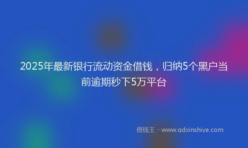2025年最新银行流动资金借钱，归纳5个黑户当前逾期秒下5万平台