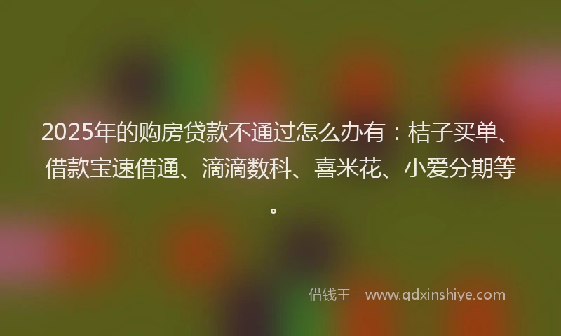 2025年的购房贷款不通过怎么办有：桔子买单、借款宝速借通、滴滴数科、喜米花、小爱分期等。