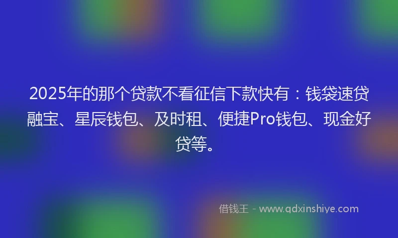 2025年的那个贷款不看征信下款快有：钱袋速贷融宝、星辰钱包、及时租、便捷Pro钱包、现金好贷等。