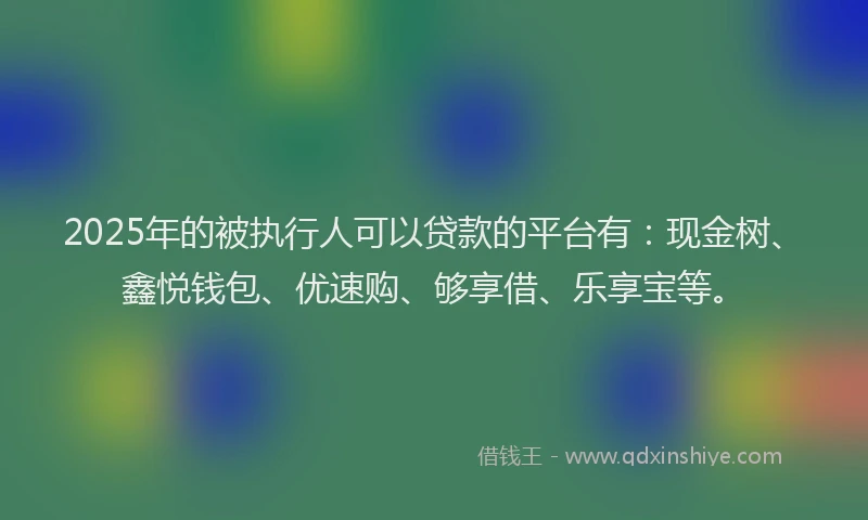 2025年的被执行人可以贷款的平台有:现金树、鑫悦钱包、优速购、够享借、乐享宝等。