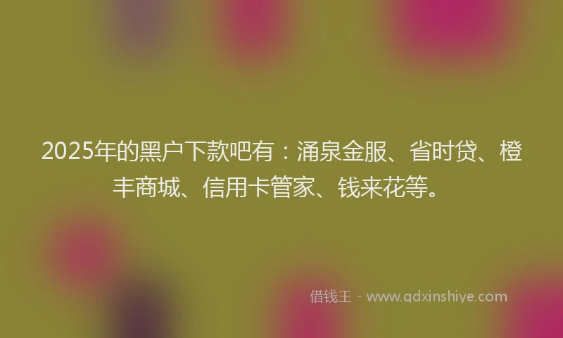 2025年的黑户下款吧有：涌泉金服、省时贷、橙丰商城、信用卡管家、钱来花等。
