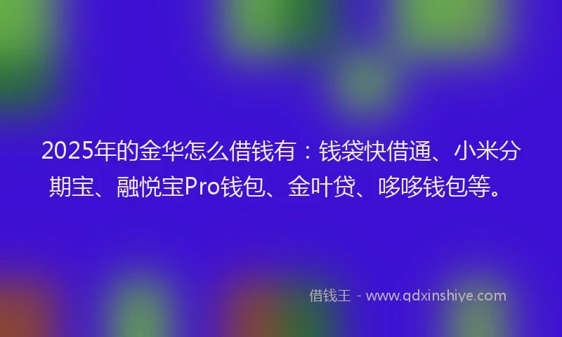2025年的金华怎么借钱有：钱袋快借通、小米分期宝、融悦宝Pro钱包、金叶贷、哆哆钱包等。