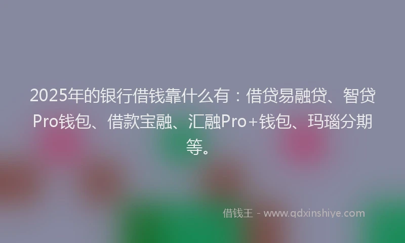 2025年的银行借钱靠什么有：借贷易融贷、智贷Pro钱包、借款宝融、汇融Pro+钱包、玛瑙分期等。
