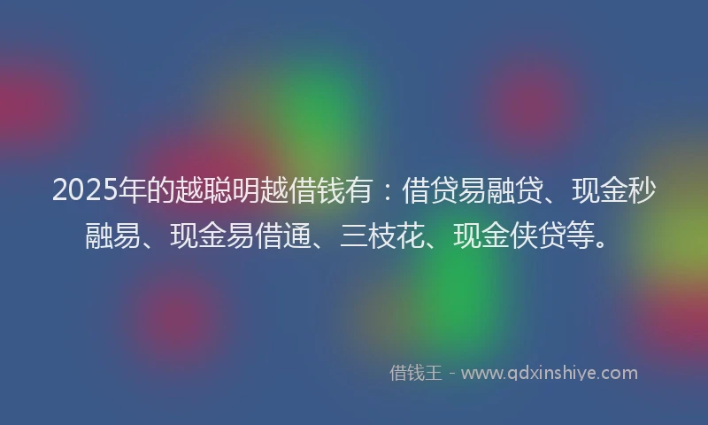 2025年的越聪明越借钱有：借贷易融贷、现金秒融易、现金易借通、三枝花、现金侠贷等。
