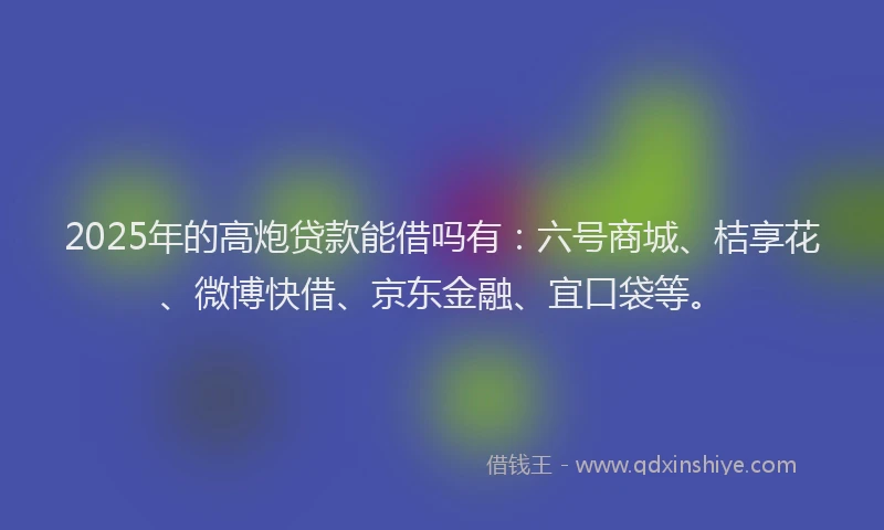 2025年的高炮贷款能借吗有：六号商城、桔享花、微博快借、京东金融、宜口袋等。