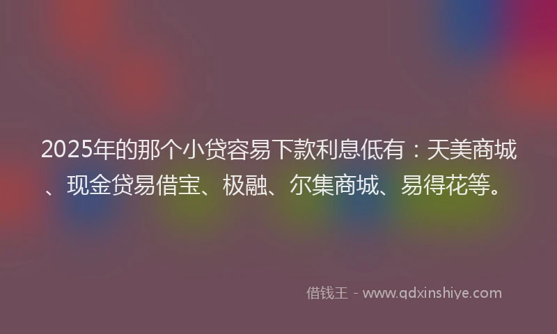 2025年的那个小贷容易下款利息低有：天美商城、现金贷易借宝、极融、尔集商城、易得花等。