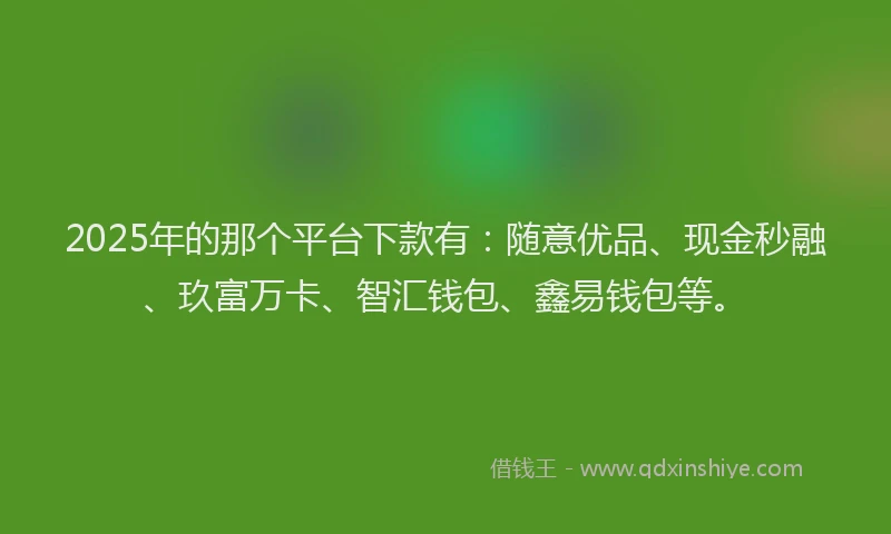 2025年的那个平台下款有：随意优品、现金秒融、玖富万卡、智汇钱包、鑫易钱包等。