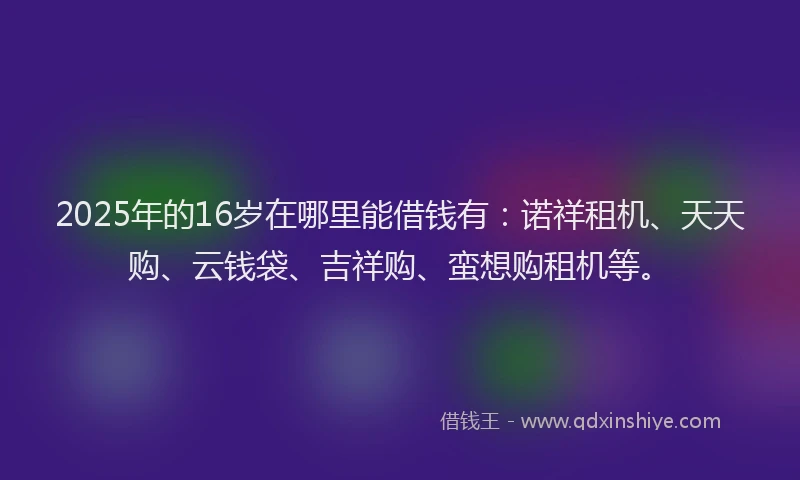 2025年的16岁在哪里能借钱有：诺祥租机、天天购、云钱袋、吉祥购、蛮想购租机等。
