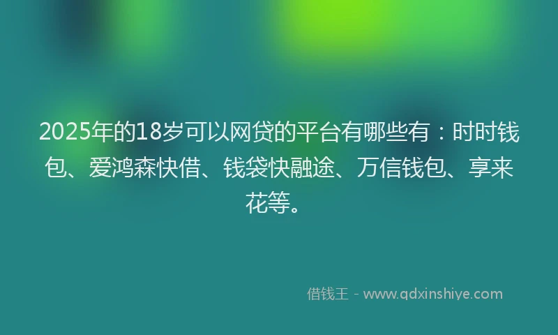 2025年的18岁可以网贷的平台有哪些有：时时钱包、爱鸿森快借、钱袋快融途、万信钱包、享来花等。