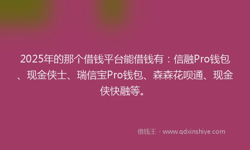 2025年的那个借钱平台能借钱有：信融Pro钱包、现金侠士、瑞信宝Pro钱包、森森花呗通、现金侠快融等。